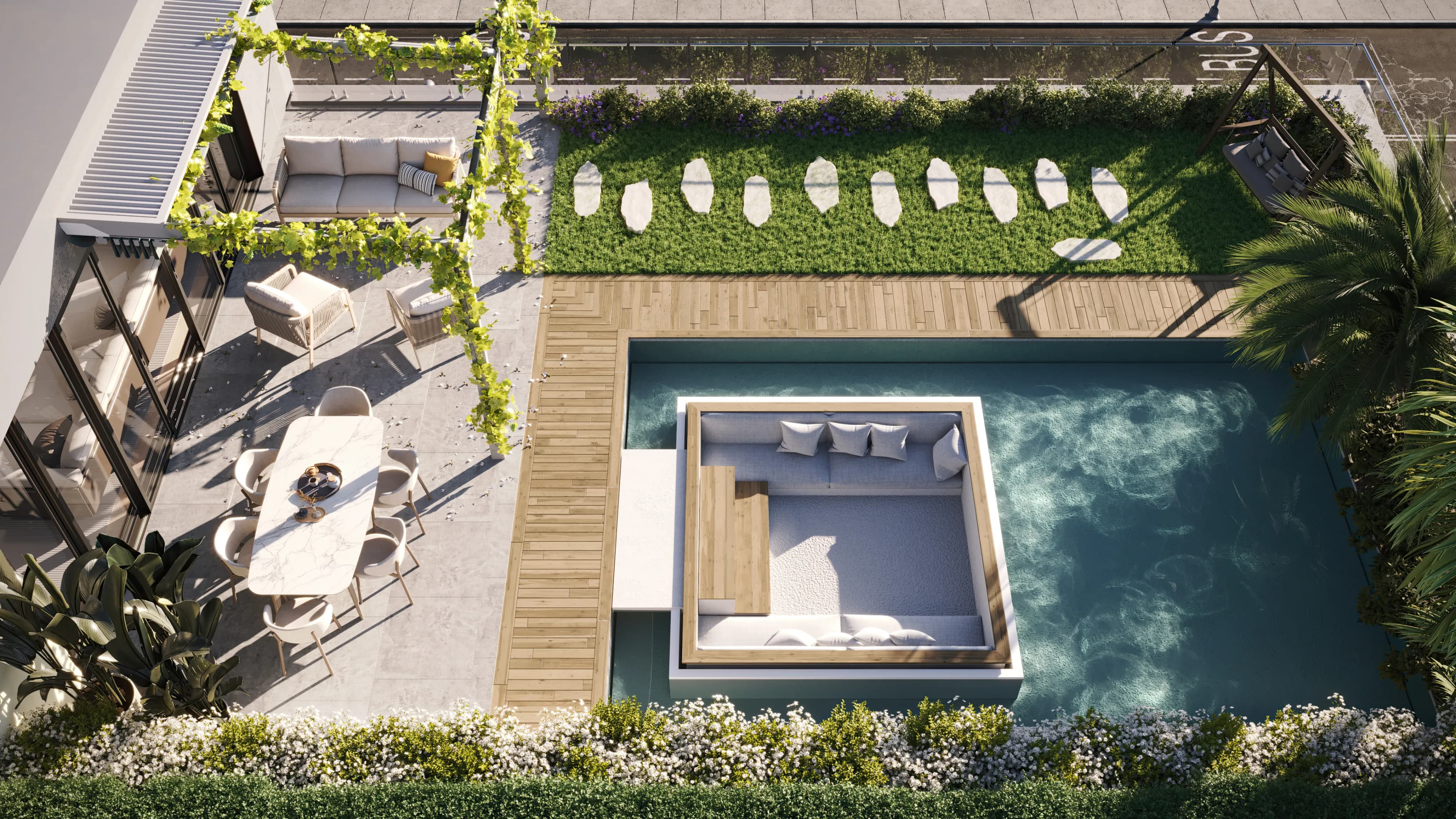 Elevated infinity pool overlooking OSUS Eye